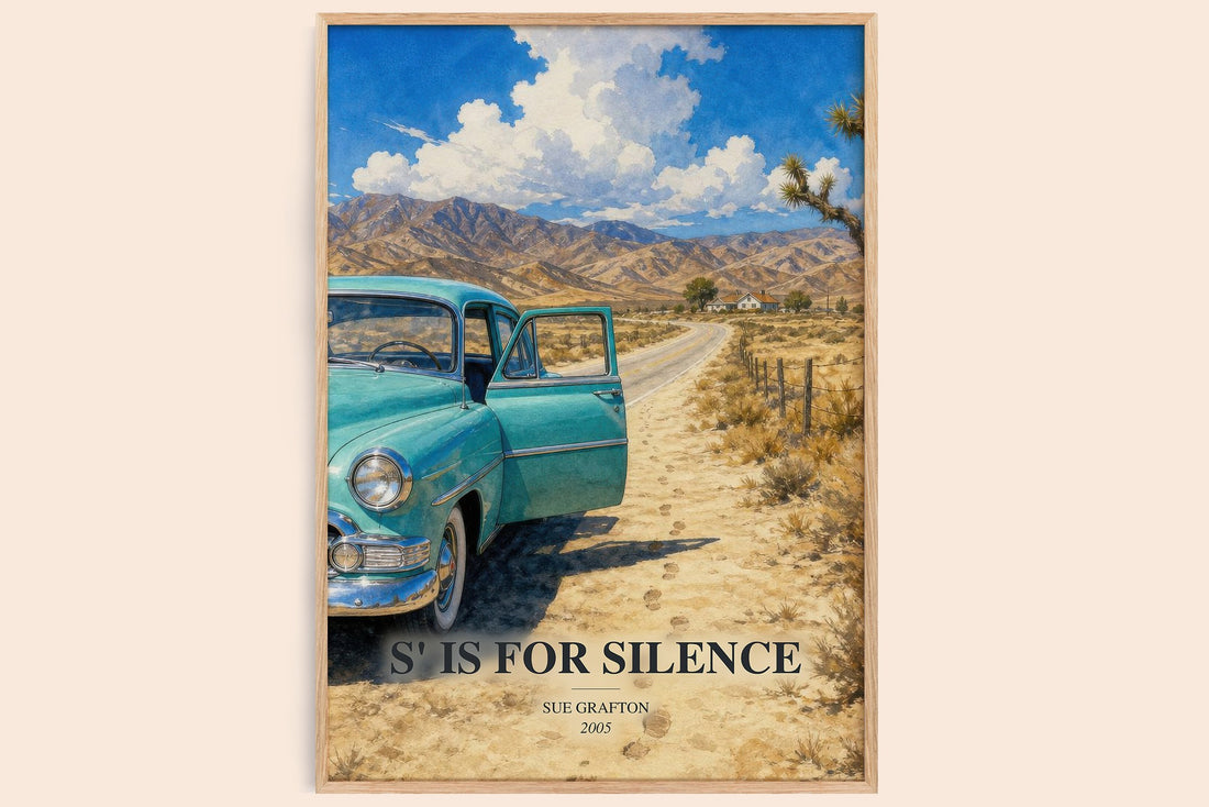 S' Is for Silence watercolour book poster by Sue Grafton – framed literary art print