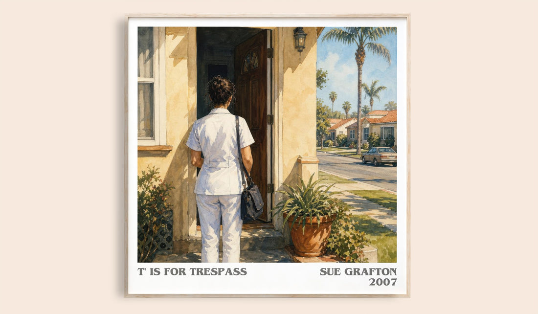 T' Is for Trespass literary book poster by Sue Grafton – framed literary art print