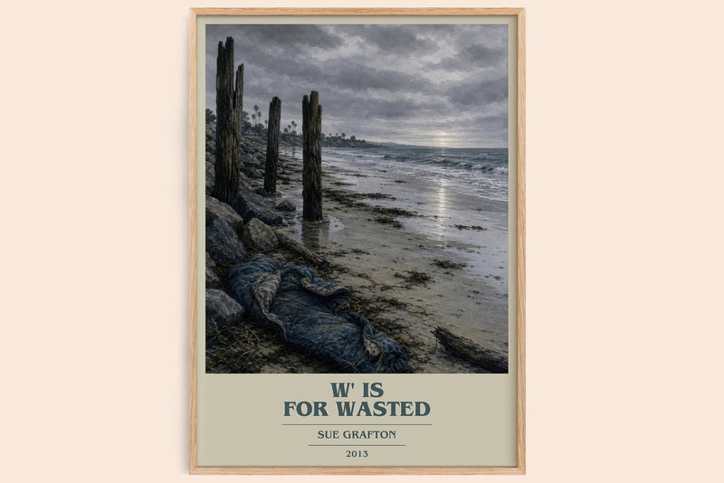 W' Is for Wasted book cover book poster by Sue Grafton – framed literary art print
