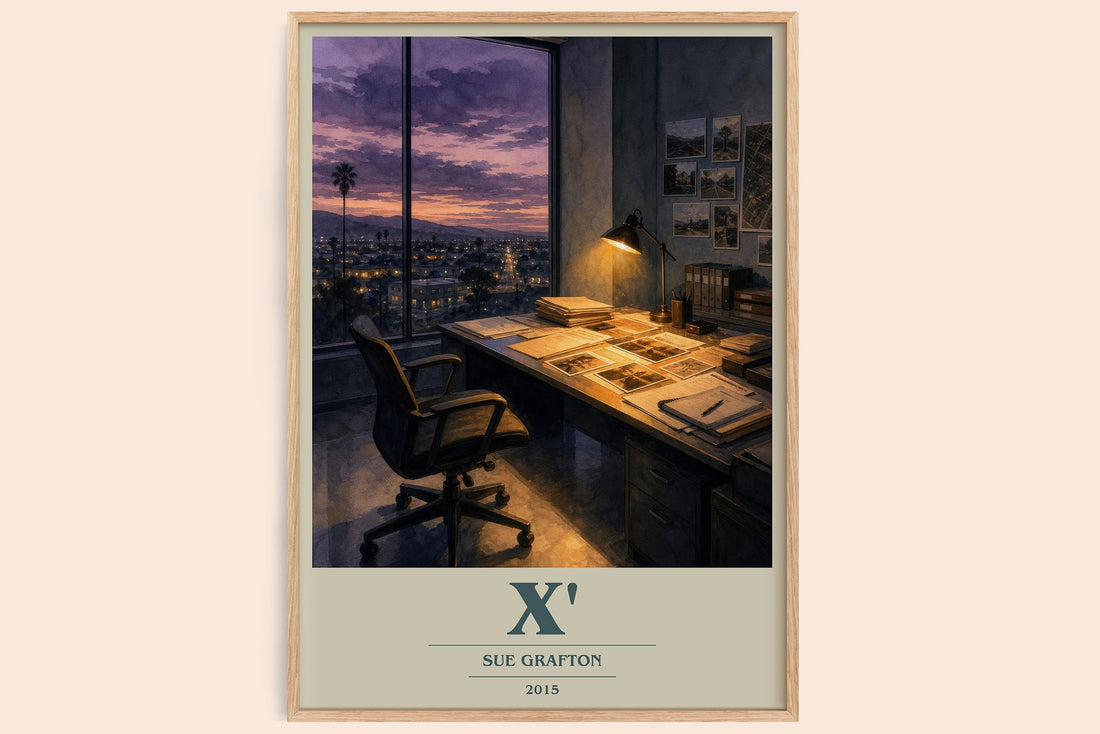 X' book cover book poster by Sue Grafton – framed literary art print