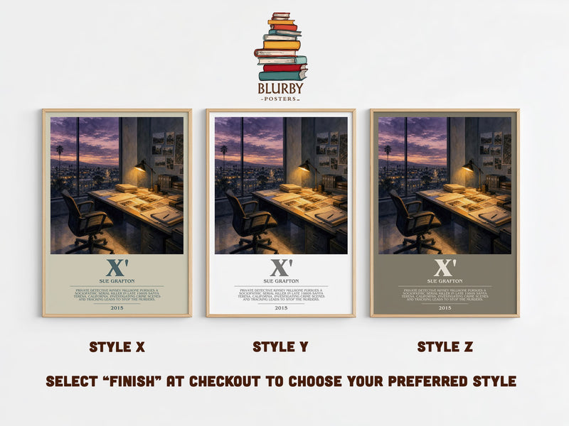 X' bookish print in frame leaning in hallway – mystery wall art