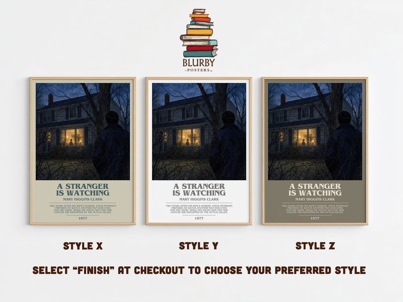 A Stranger Is Watching bookish print in frame leaning in hallway – thriller wall art