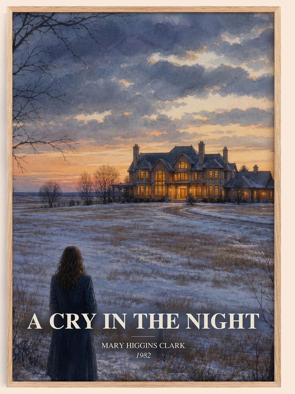 A Cry in the Night watercolour book poster by Mary Higgins Clark – framed literary art print
