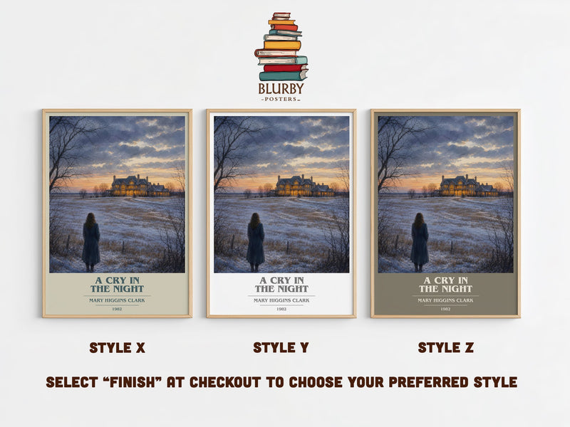 A Cry in the Night book cover print in frame leaning in hallway – thriller wall art