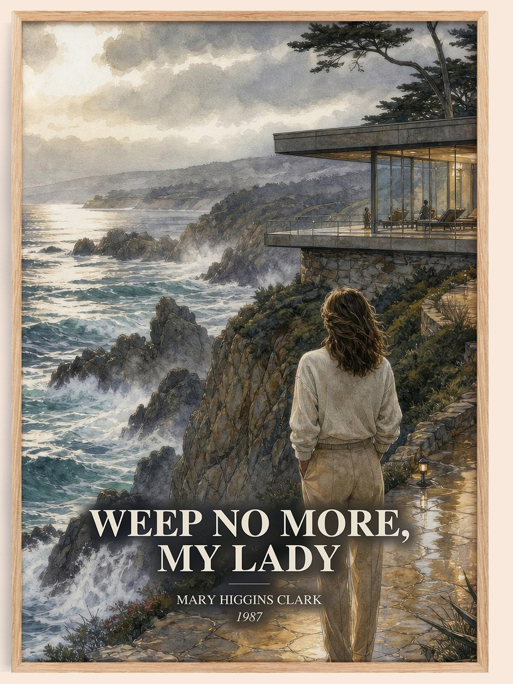 Weep No More, My Lady watercolour book poster by Mary Higgins Clark – framed literary art print
