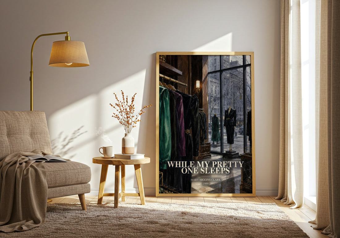 While My Pretty One Sleeps watercolour print in frame leaning in hallway – mystery wall art (mockup)