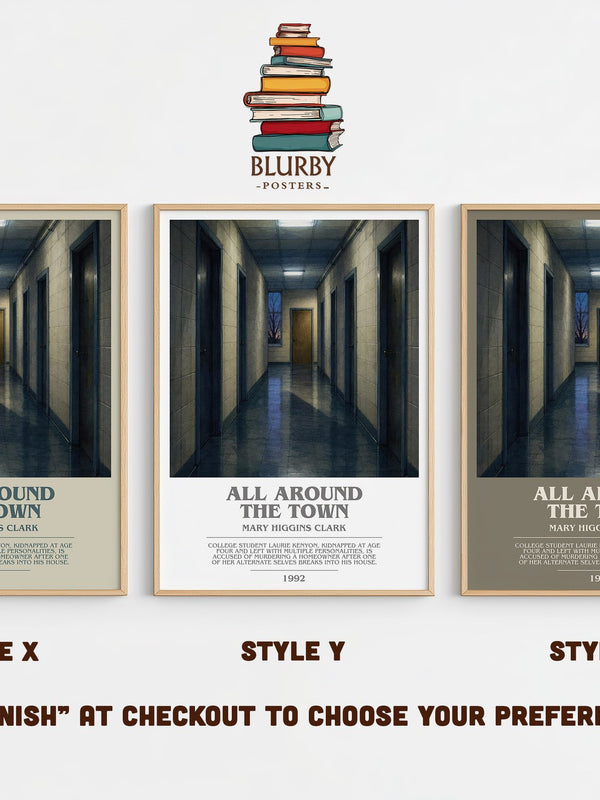 All Around the Town bookish print in frame leaning in hallway – thriller wall art