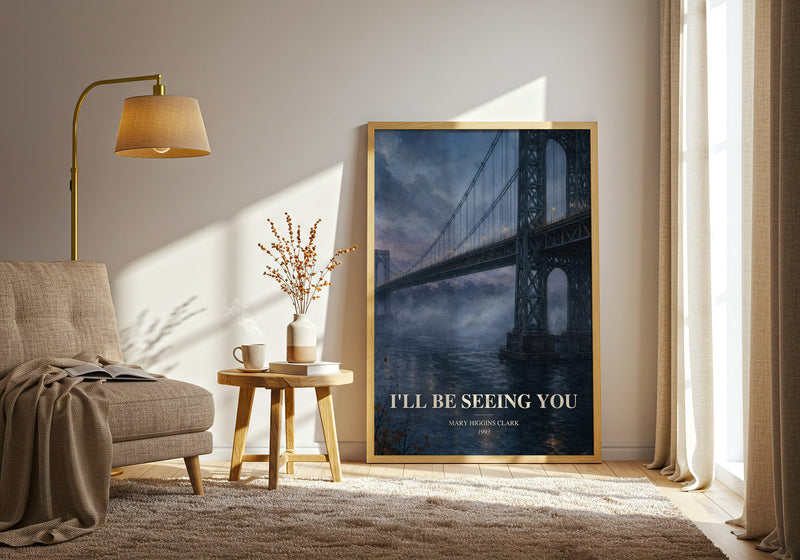 I'll Be Seeing You watercolour print in frame leaning in hallway – thriller wall art