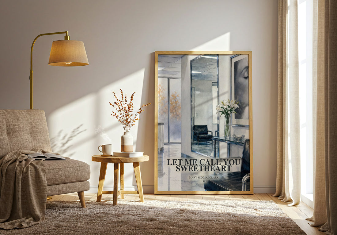 Let Me Call You Sweetheart watercolour print in frame leaning in hallway – legal thriller wall art (mockup)