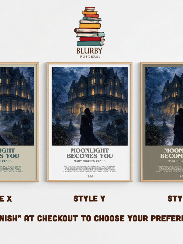 Moonlight Becomes You bookish print in frame leaning in hallway – mystery wall art