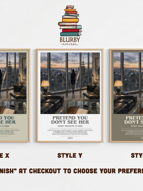 Pretend You Don't See Her bookish print in frame leaning in hallway – thriller wall art
