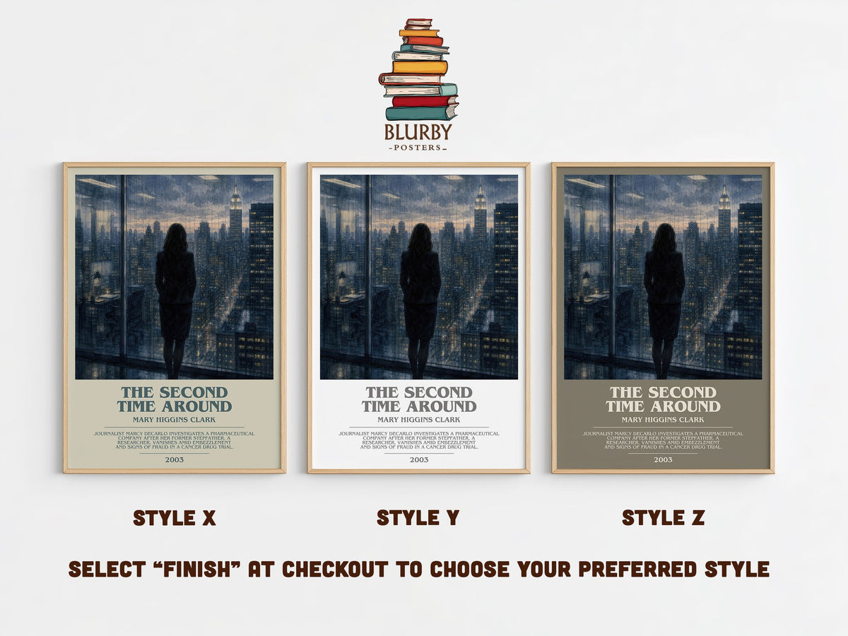 The Second Time Around bookish print in frame leaning in hallway – mystery wall art (mockup)