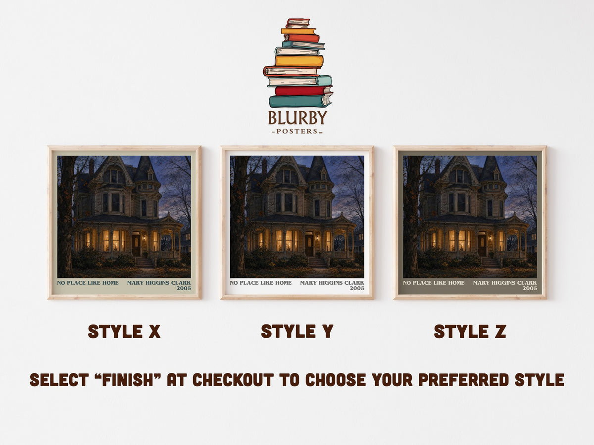 No Place Like Home literary print in frame leaning in hallway – thriller wall art (mockup)