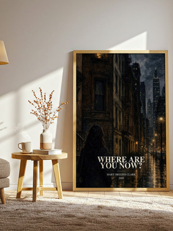 Where Are You Now? watercolour print in frame leaning in hallway – mystery wall art