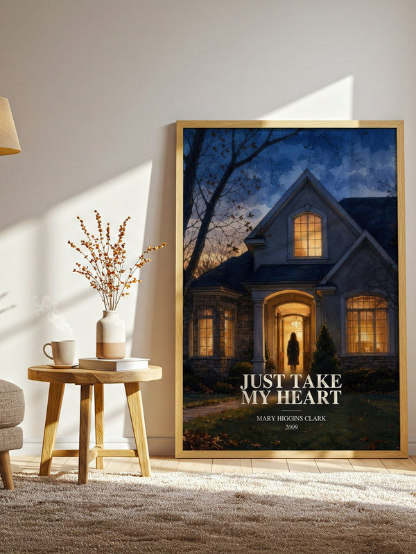 Just Take My Heart watercolour print in frame leaning in hallway – legal thriller wall art