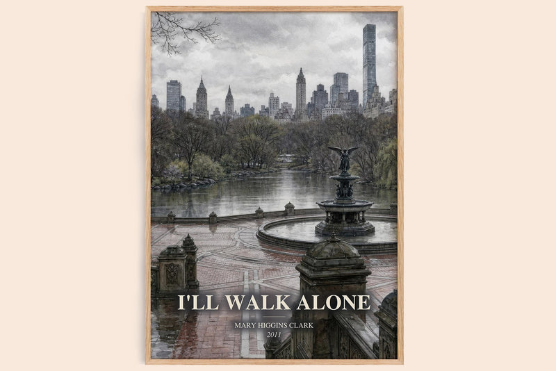I'll Walk Alone watercolour book poster by Mary Higgins Clark – framed literary art print