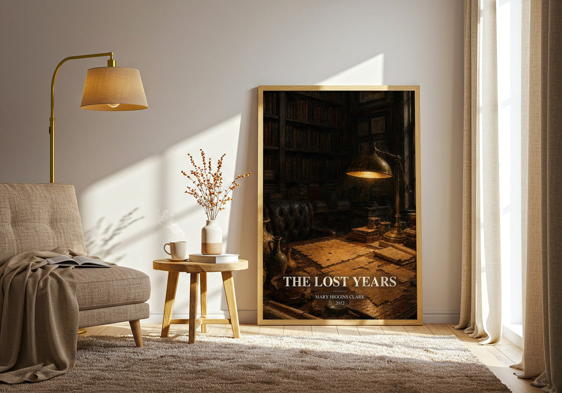 The Lost Years watercolour print in frame leaning in hallway – mystery wall art (mockup)