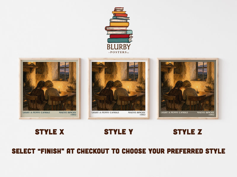 Light a Penny Candle literary print in frame leaning in hallway – historical fiction wall art