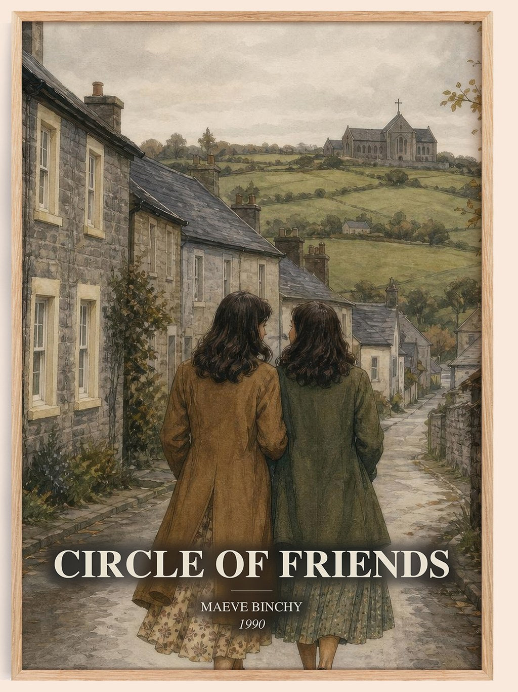 Circle of Friends watercolour book poster by Maeve Binchy – framed literary art print