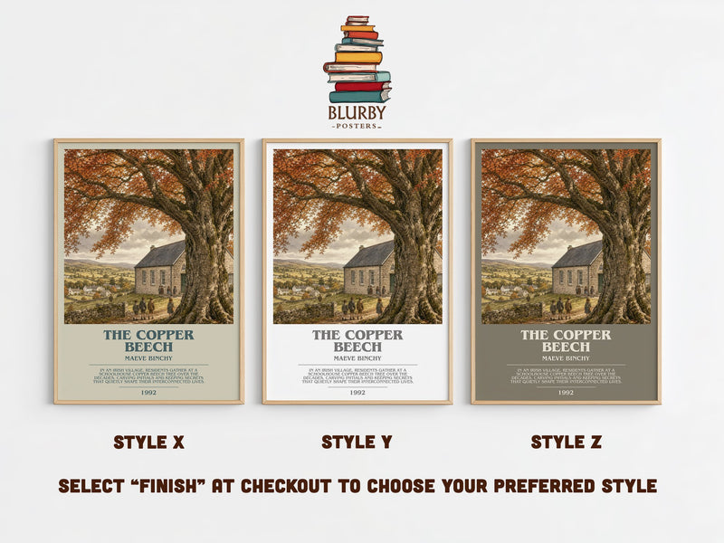 The Copper Beech bookish print in frame leaning in hallway – literary fiction wall art