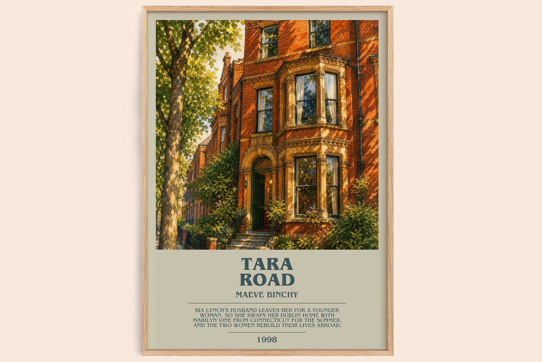 Tara Road bookish book poster by Maeve Binchy – framed literary art print