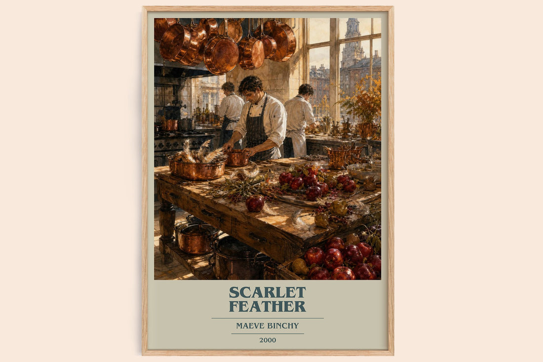 Scarlet Feather book cover book poster by Maeve Binchy – framed literary art print