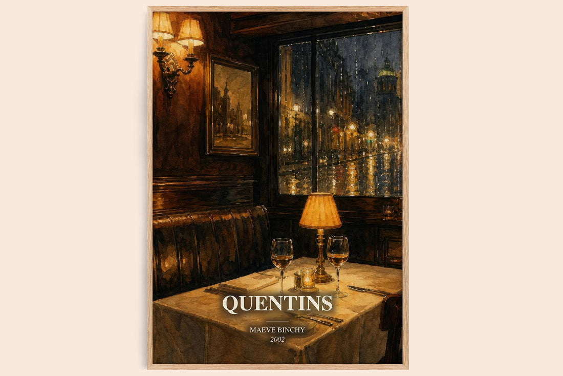 Quentins watercolour book poster by Maeve Binchy – framed literary art print
