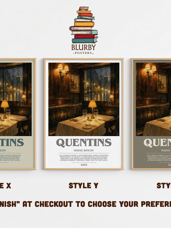 Quentins bookish print in frame leaning in hallway – contemporary fiction wall art