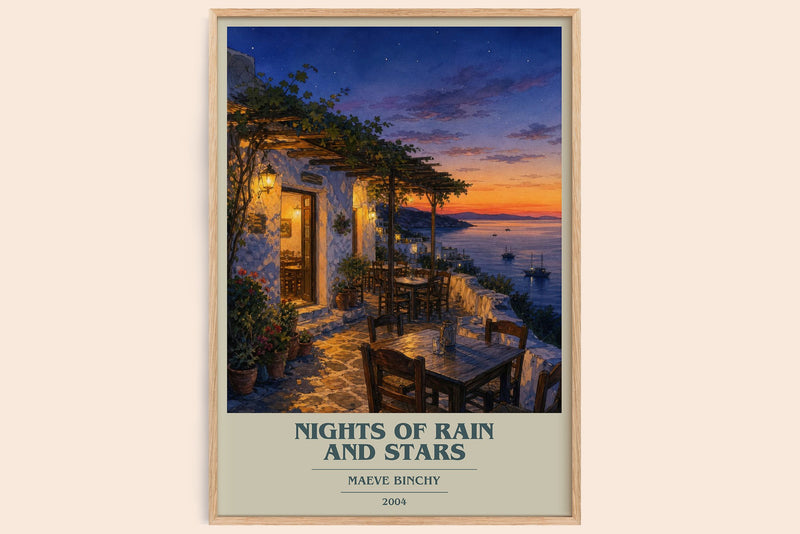 Nights of Rain and Stars book cover book poster by Maeve Binchy – framed literary art print