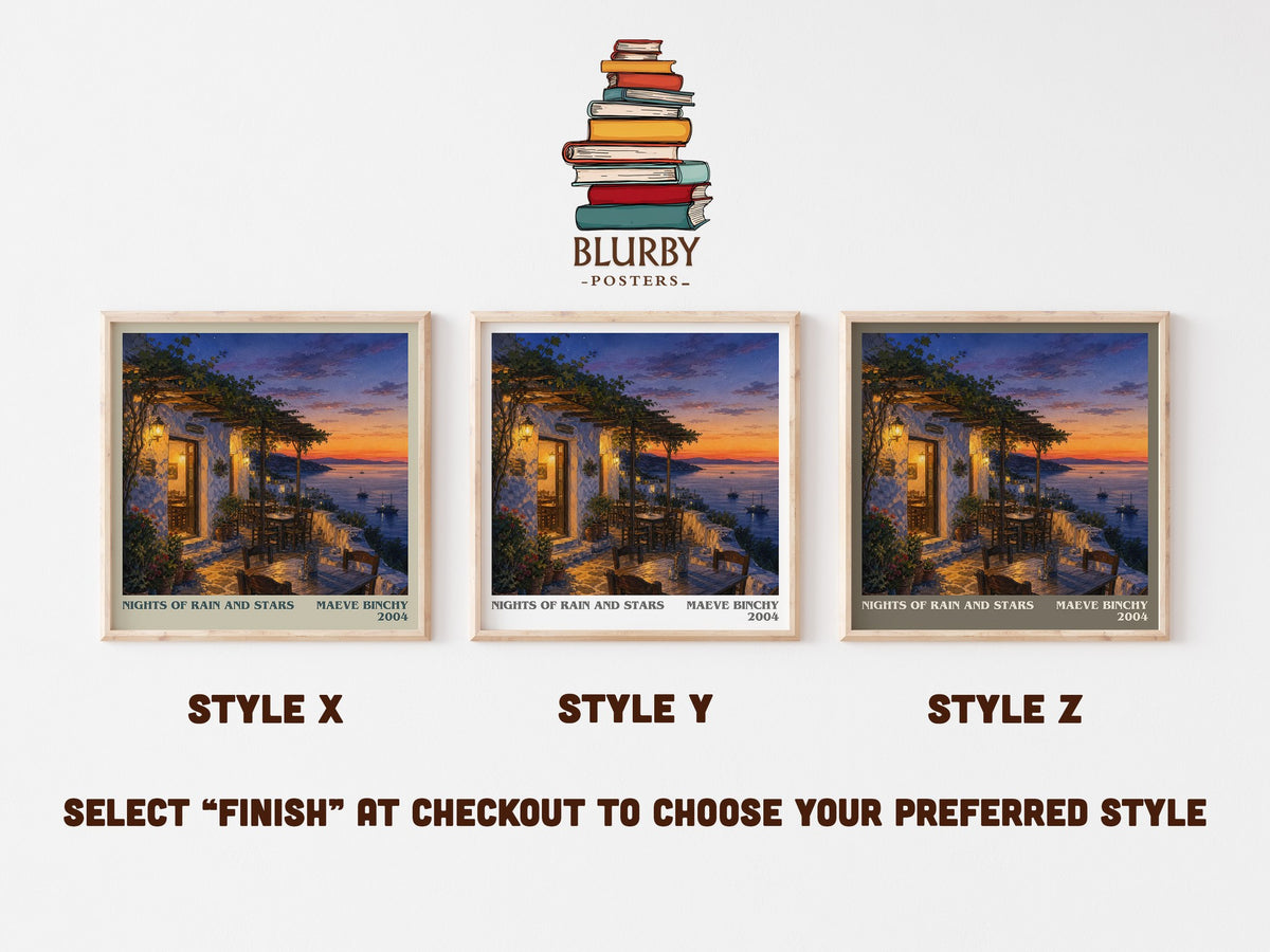 Nights of Rain and Stars literary print in frame leaning in hallway – contemporary fiction wall art (mockup)