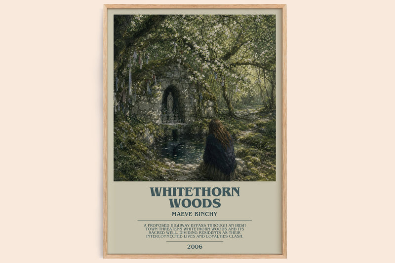 Whitethorn Woods bookish book poster by Maeve Binchy – framed literary art print