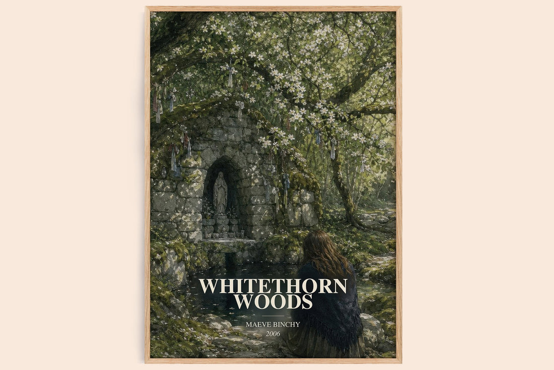 Whitethorn Woods watercolour book poster by Maeve Binchy – framed literary art print