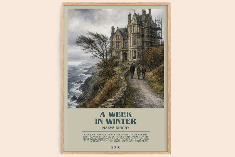 A Week in Winter bookish book poster by Maeve Binchy – framed literary art print