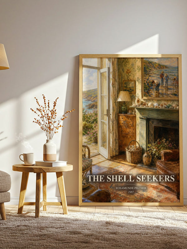 The Shell Seekers watercolour print in frame leaning in hallway – literary fiction wall art
