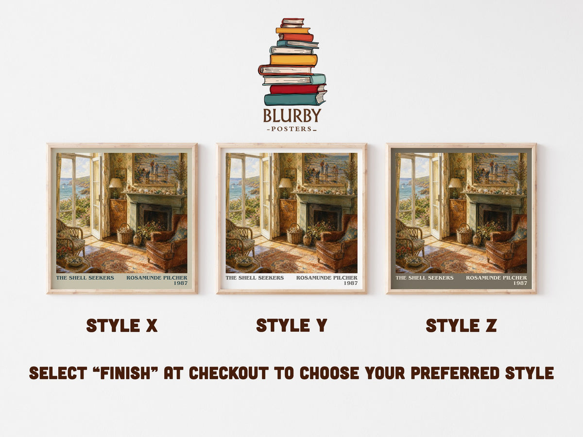 The Shell Seekers literary print in frame leaning in hallway – literary fiction wall art (mockup)