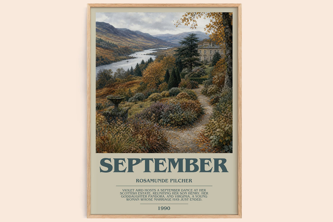 September bookish book poster by Rosamunde Pilcher – framed literary art print
