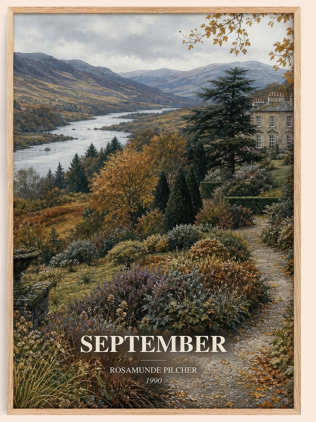 September watercolour book poster by Rosamunde Pilcher – framed literary art print