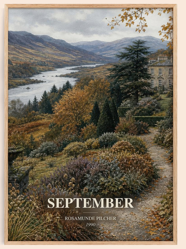 September watercolour book poster by Rosamunde Pilcher – framed literary art print