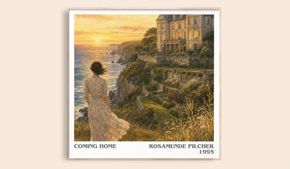 Coming Home literary book poster by Rosamunde Pilcher – framed literary art print