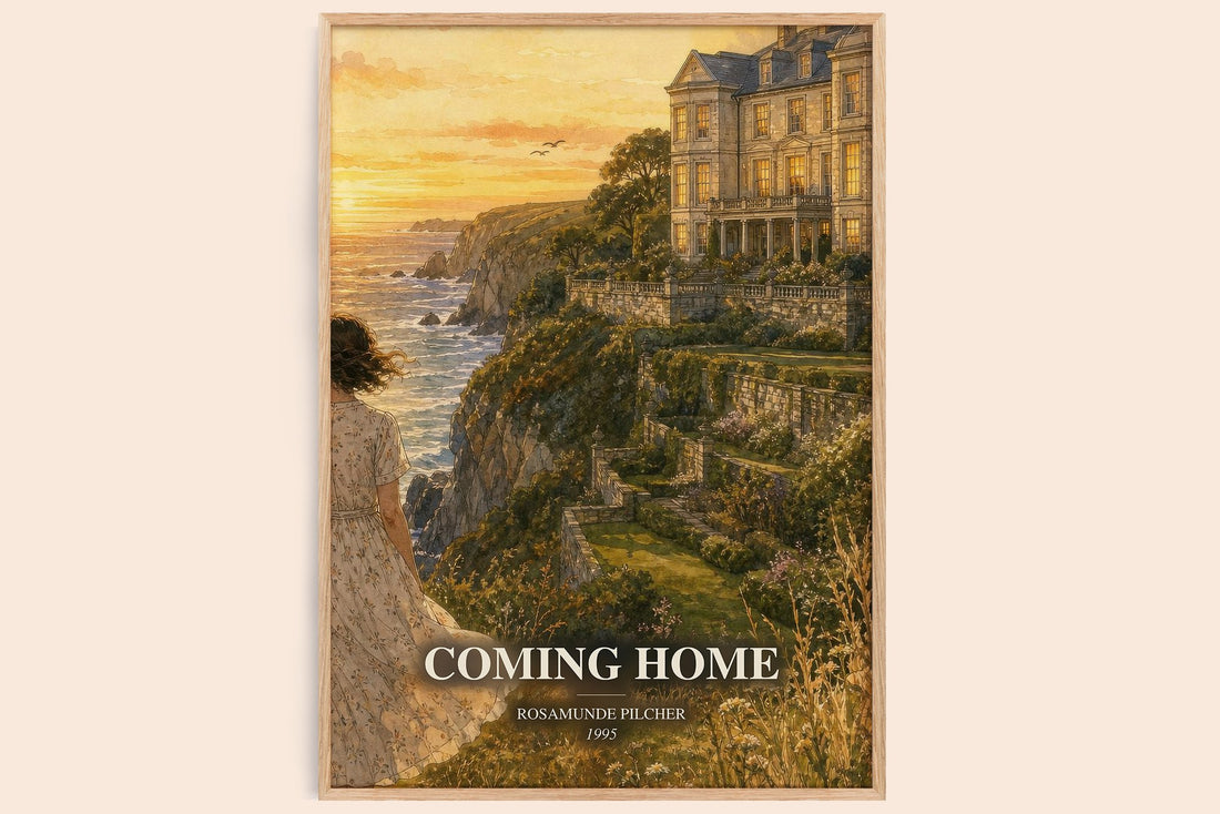 Coming Home watercolour book poster by Rosamunde Pilcher – framed literary art print