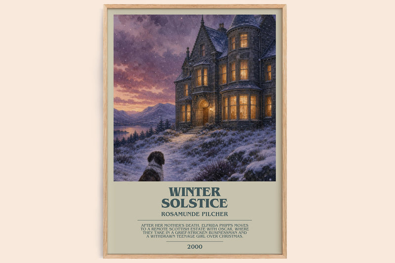 Winter Solstice bookish book poster by Rosamunde Pilcher – framed literary art print