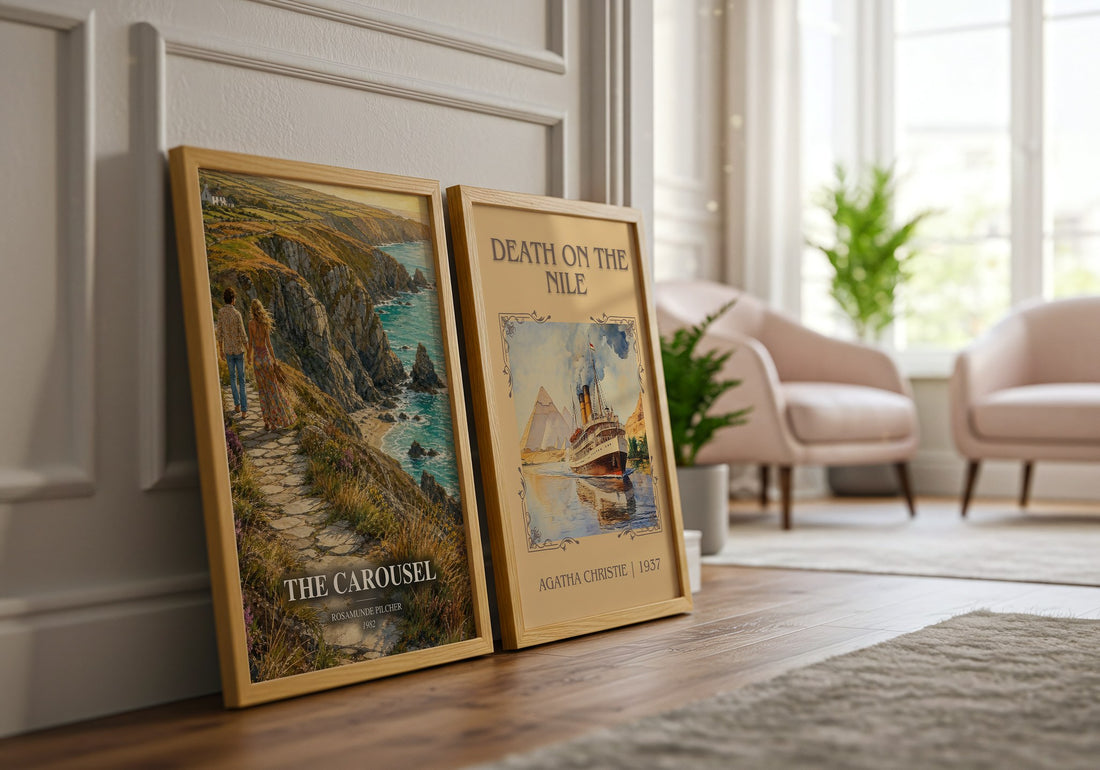 The Carousel watercolour print framed by window – literary home decor