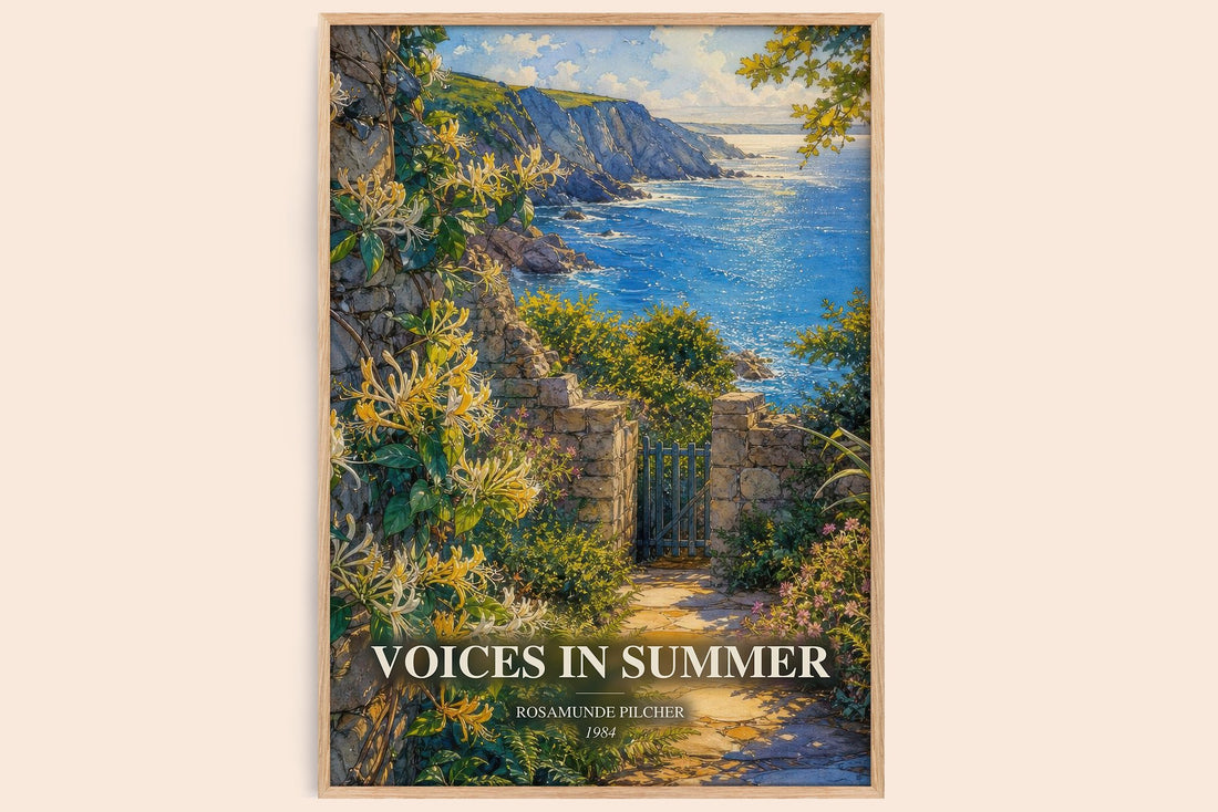 Voices in Summer watercolour book poster by Rosamunde Pilcher – framed literary art print