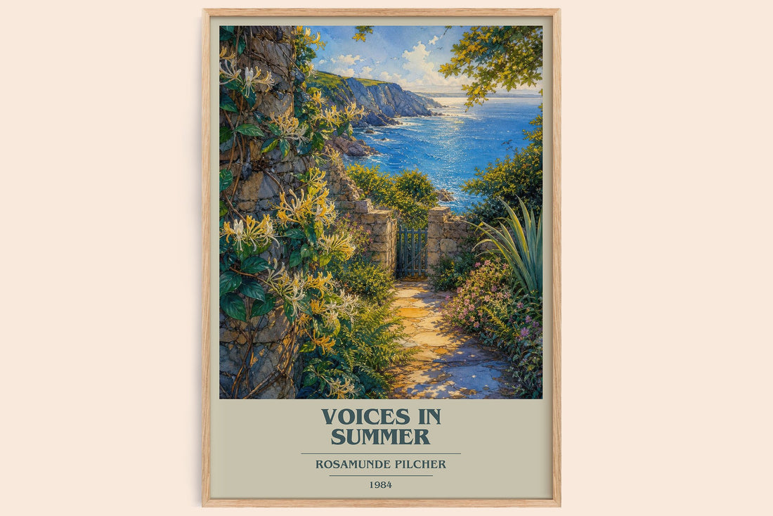 Voices in Summer book cover book poster by Rosamunde Pilcher – framed literary art print