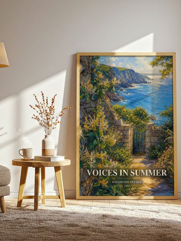 Voices in Summer watercolour print in frame leaning in hallway – romance wall art