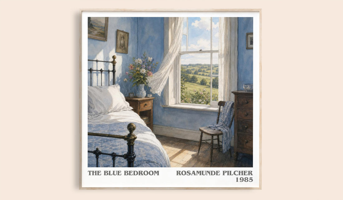 The Blue Bedroom literary book poster by Rosamunde Pilcher – framed literary art print