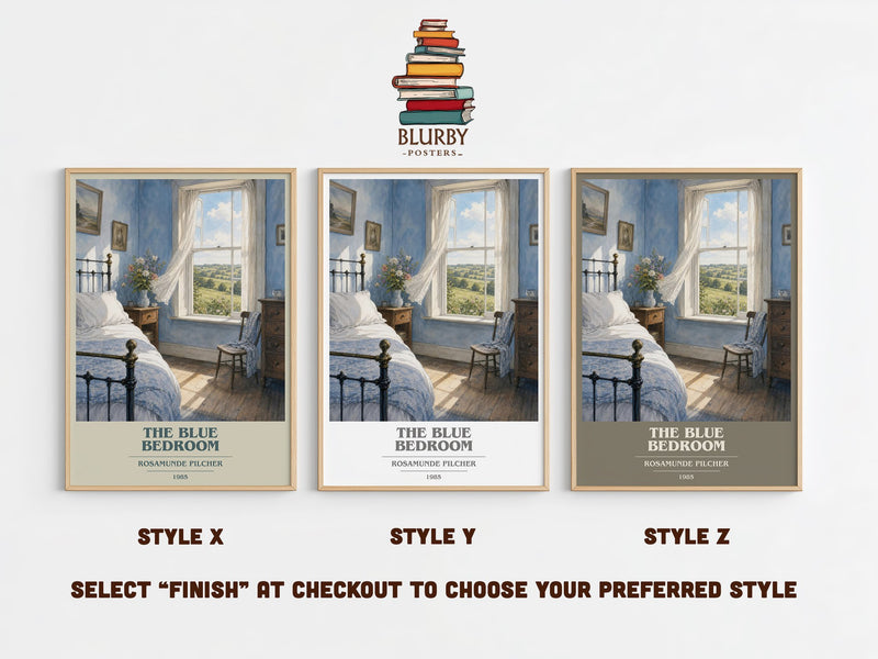 The Blue Bedroom book cover print in frame leaning in hallway – romance wall art
