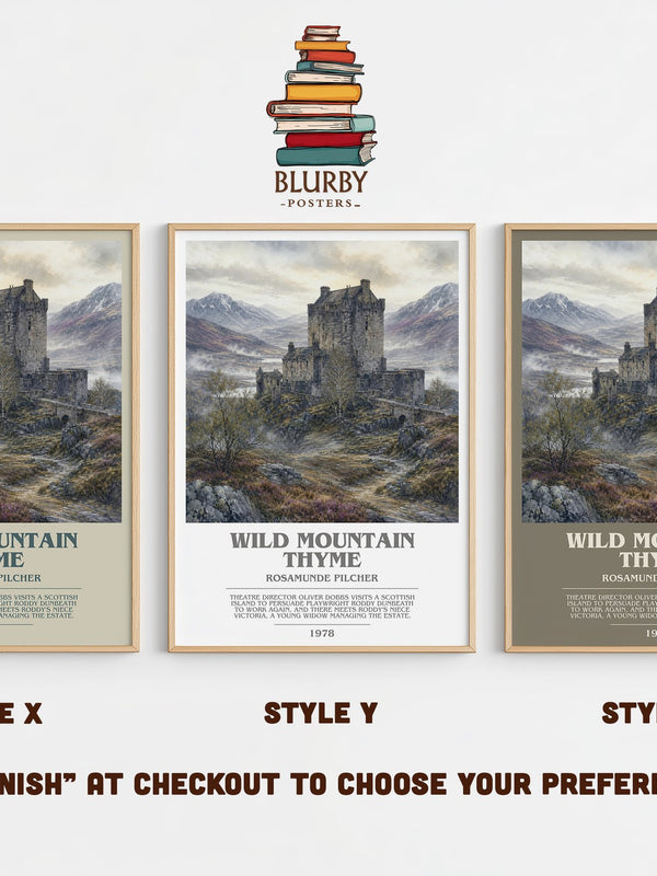 Wild Mountain Thyme bookish print in frame leaning in hallway – romance wall art