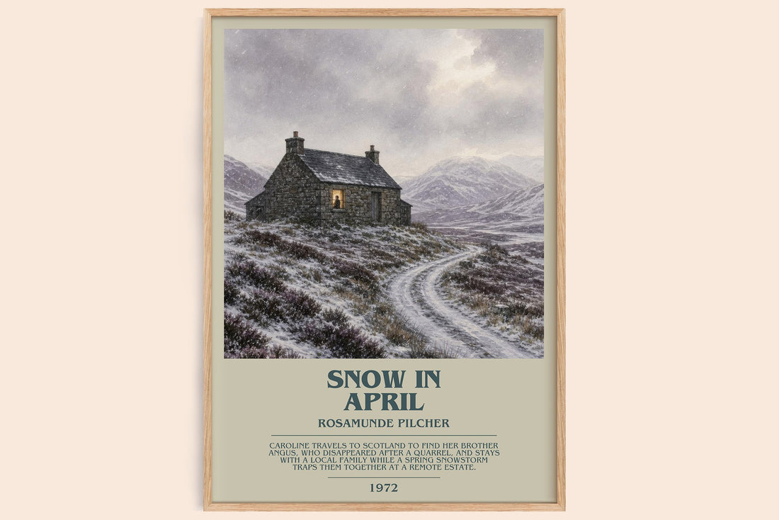 Snow in April bookish book poster by Rosamunde Pilcher – framed literary art print