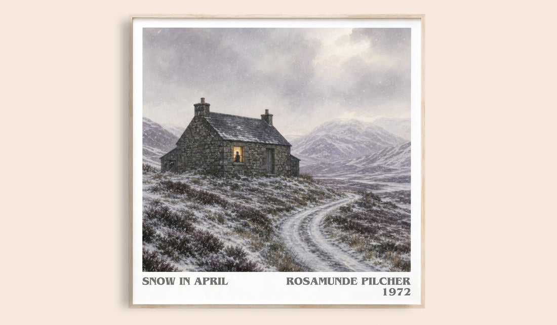 Snow in April literary book poster by Rosamunde Pilcher – framed literary art print
